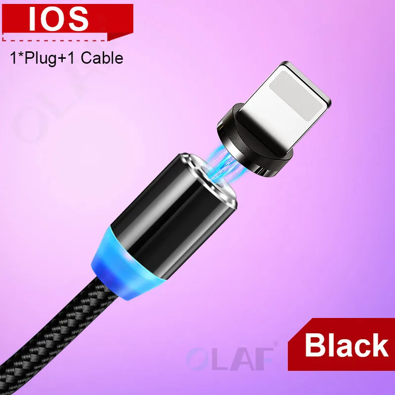 Магнитный usb-кабель Олаф для быстрой зарядки, кабель Micro USB type C, Магнитный зарядный кабель для мобильного телефона, usb шнур для iPhone X 7 samsung - Цвет: Black For ios