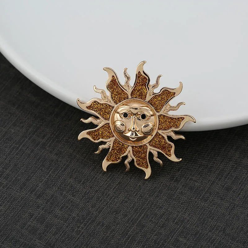 ENZE fashion new creative drop glaze Europe and the United States golden sun cardigan coat brooch ladies jewelry | Украшения и