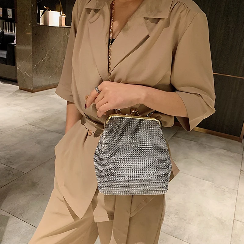 Женские сумки на плечо с бриллиантами серебристые Женская Свадебная вечерняя