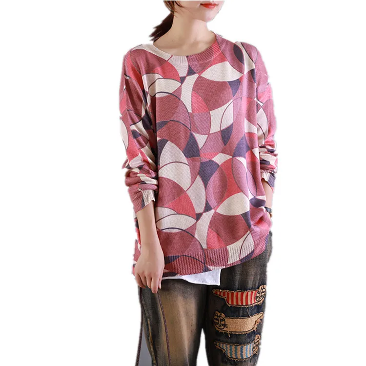 Осенний свитер женский ретро Свободный вязаный пуловер 2019 Новый Ретро-топы