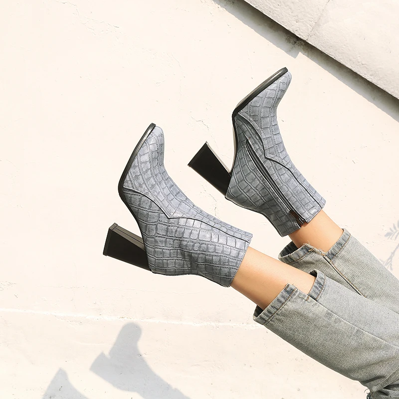 ENMAYER/Женская обувь на высоком квадратном каблуке с заостренным носком флисовые