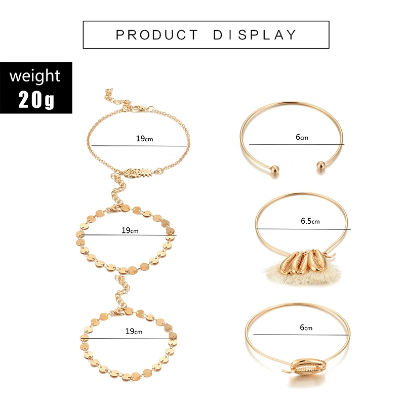 Tocona 6pcs/sets Bohemian Tassel Bracelets for Women Silver Color Shell Pineapple Wafer Open Bangles Jewellry 8196 | Украшения и