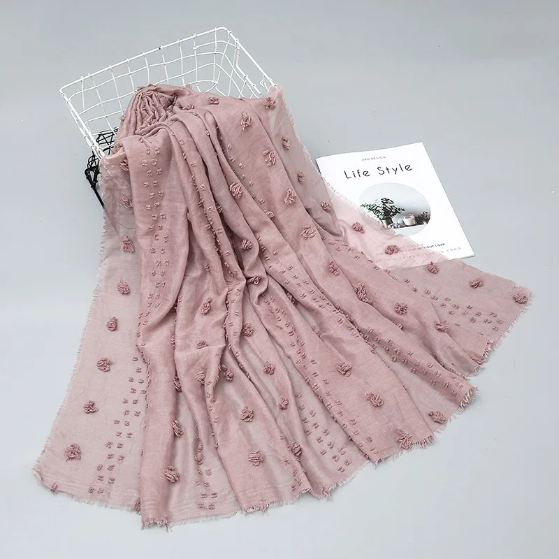 

Hot Sale Cotton Solid Color Ball Winter Hijab Scarf Women Shawl Casual All-match Foulard Femme Wholesale 10pcs/Lot