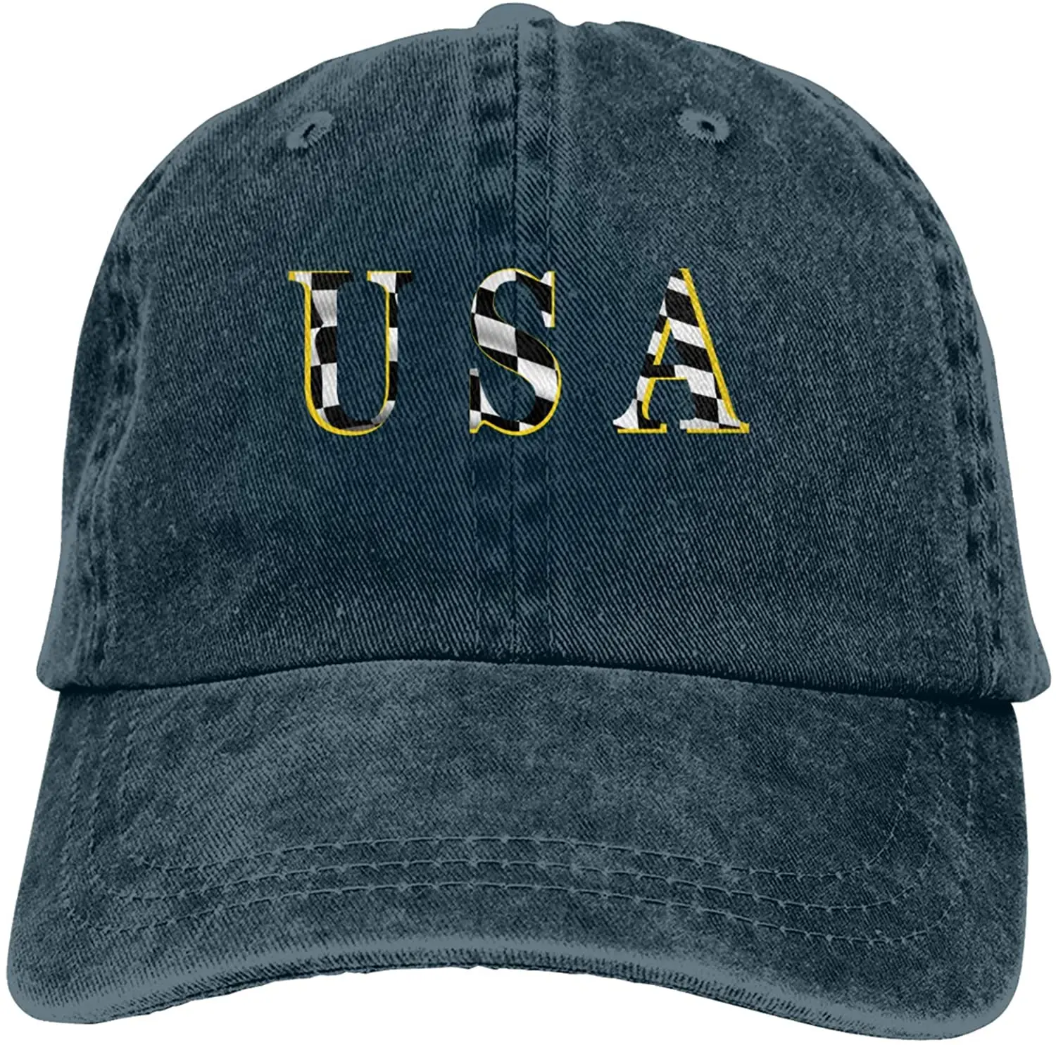 

Classic Checkered Flag Letter Sports Denim Cap Adjustable Unisex Plain Baseball Cowboy Snapback Hat