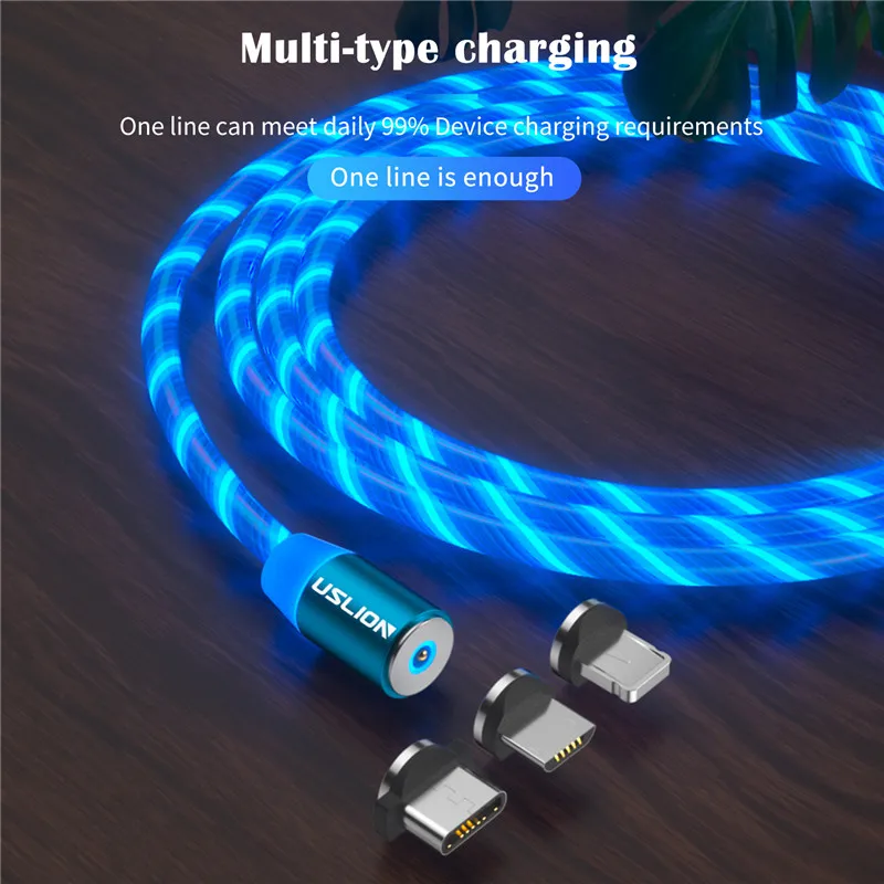 uslion magnetic luminous lighting charging cable mobile phone usb type c cable for xiaomi samsung led micro usb type c wires free global shipping