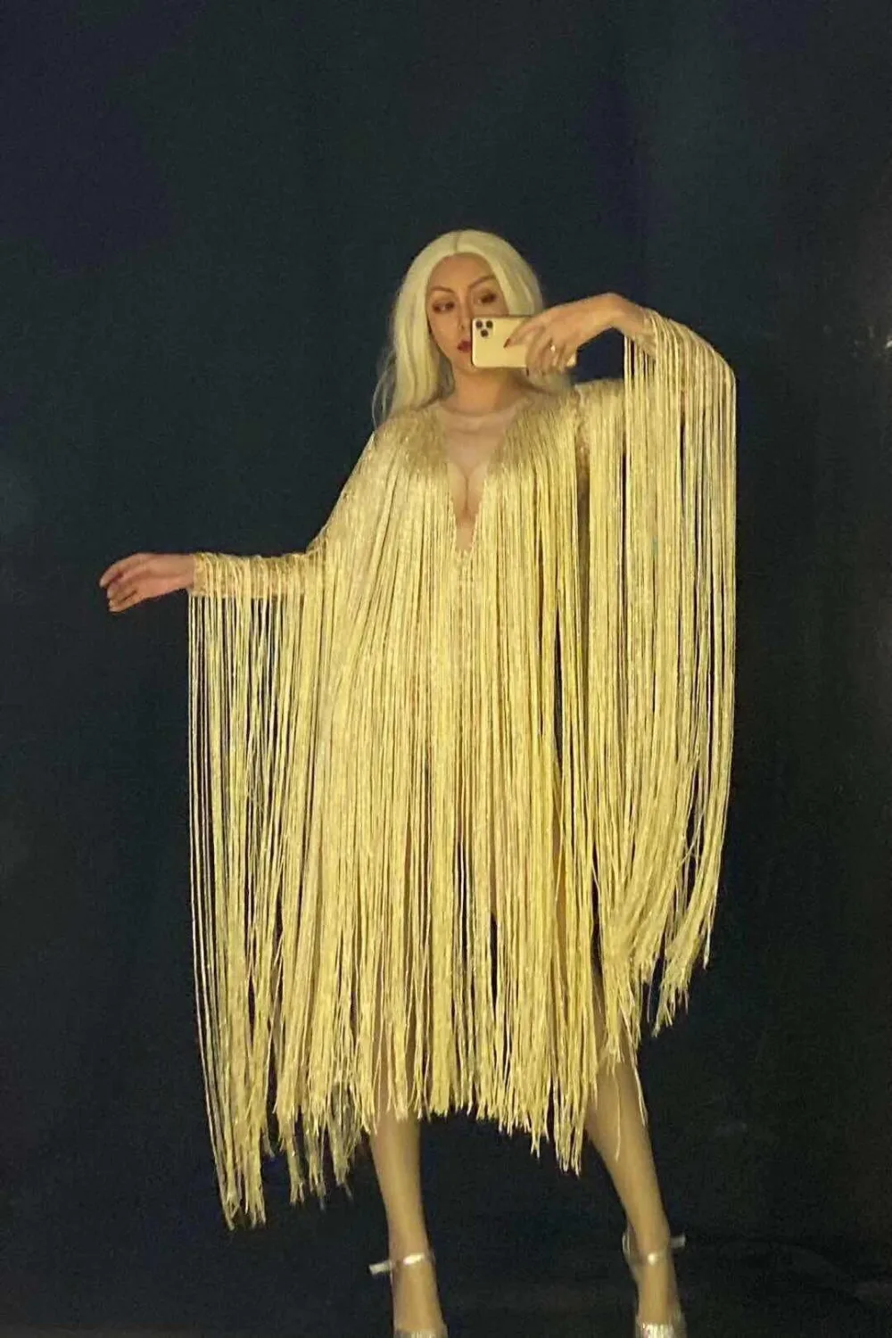 

New Arrival Gold Long Fringe Bodysuit 2021 Women Stage Dance Costume Nightclub Female Singer Show Designer Rompers