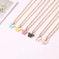 hot salesacrylic women sweet solid color rhinestone butterfly pendant chain necklace gift rhinestones decor butterfly pendant