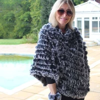 ethel anderson 100real rabbit fur knitted fur poncho vest colors vest wrap coat shawl lady natural fur wedding wholesale
