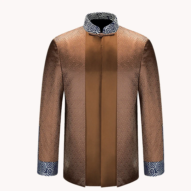 Костюм от Tang Новый Фиолетовый Китайский традиционный мужской костюм с