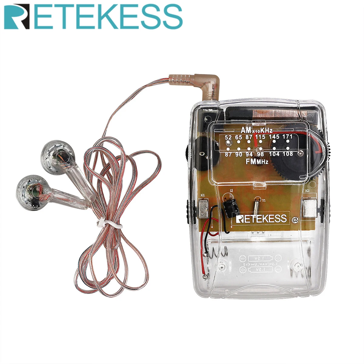 Прозрачный портативный Радиоприемник RETEKESS TR624, AM/FM-указатель, настройка, поддержка наушников, используется для церковных конференций, музейных гидов - изображение