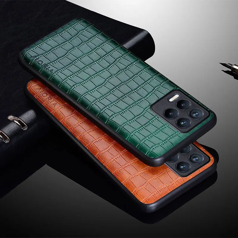 luxury crocodile leather case for realme 8 pro q3i narzo 50 premium slim fit design cover for oppo realme 8i 8s 5g 4g phone case free global shipping