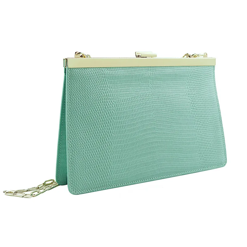 Bag female 2021 new leather chain bag niche design lizard clip bag shoulder portable envelope female bag purses and handbags