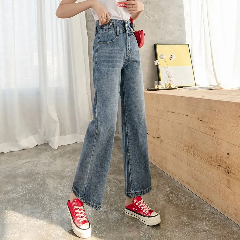 Женские модные джинсы с высокой посадкой и широкими штанинами больших размеров