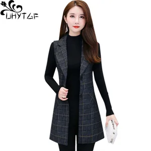 Жилет UHYTGF женский в клетку, модный однобортный элегантный жилет, куртка без рукавов, размера плюс жилет, 5XL, 788, осень
