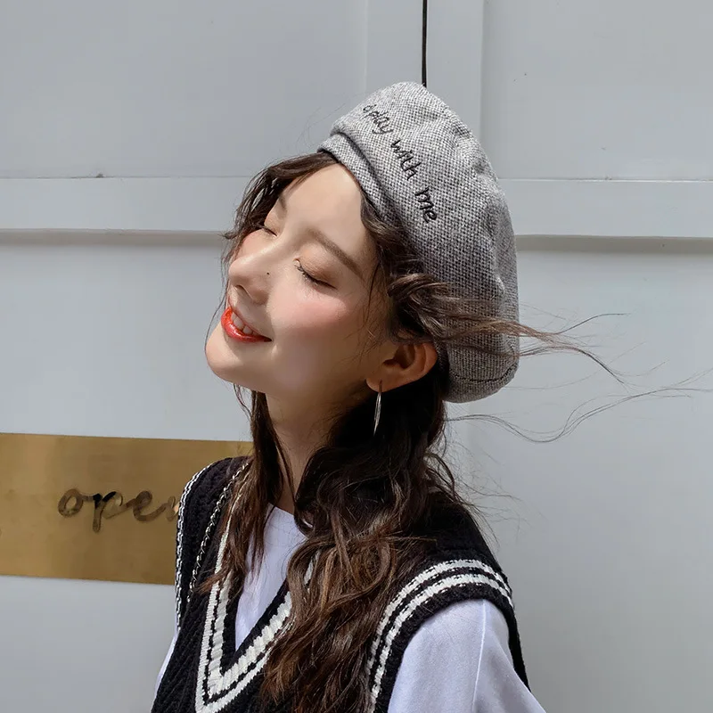 Женский хлопковый берет Одноцветный Зимний шапки для девочек мягкая шерсть