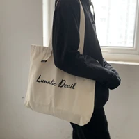 women letter canvas vest shoulder bag big capacity cloth shopping bag reusable beach shopper bag cartoon print tote bag