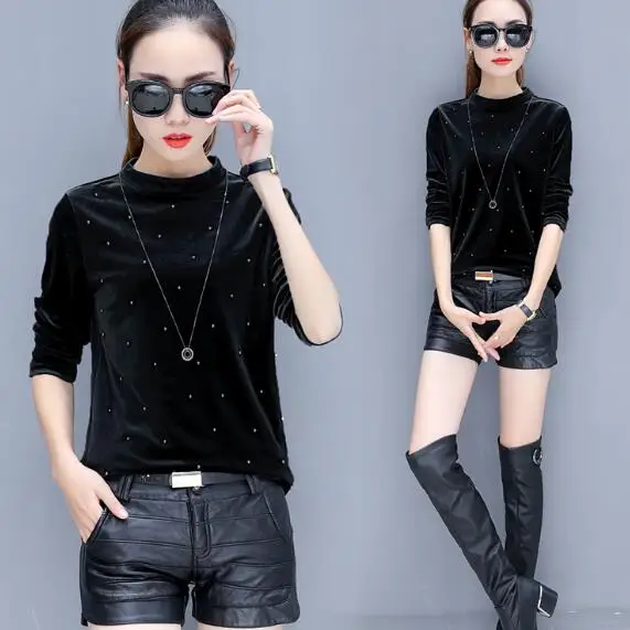 Блузка с жемчужинами и бусинами осень 2020 Женская бархатная блузка рубашка