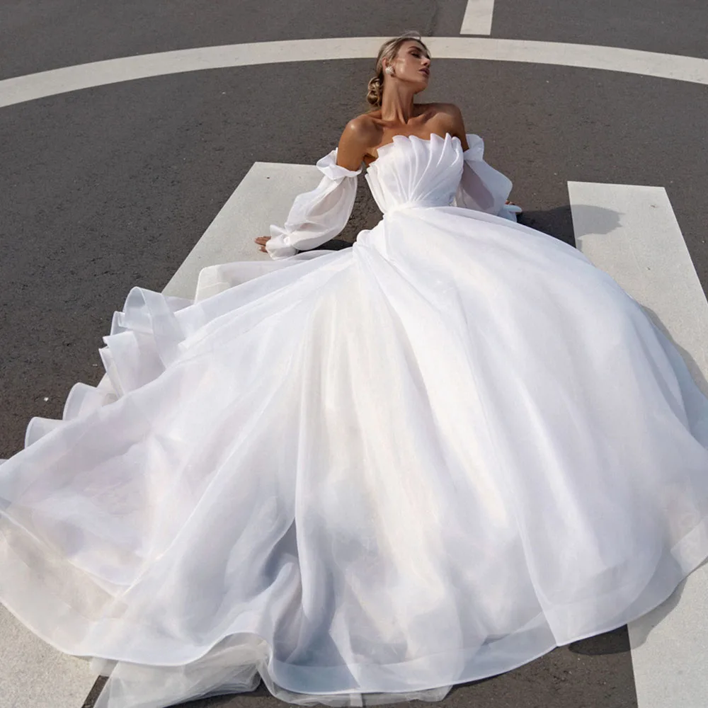 

Robes De Mariage A-Line Wedding Dress Detachable Sleeve Simple Vestido De Novia Pleated Bodice Luxury Abito Da Sposa Bridal Gown