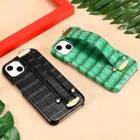 luxury crocodile texture wrist strap stand phone case for iphone 13 pro max 12 11 xs x xr pu leather wristband holder back cover