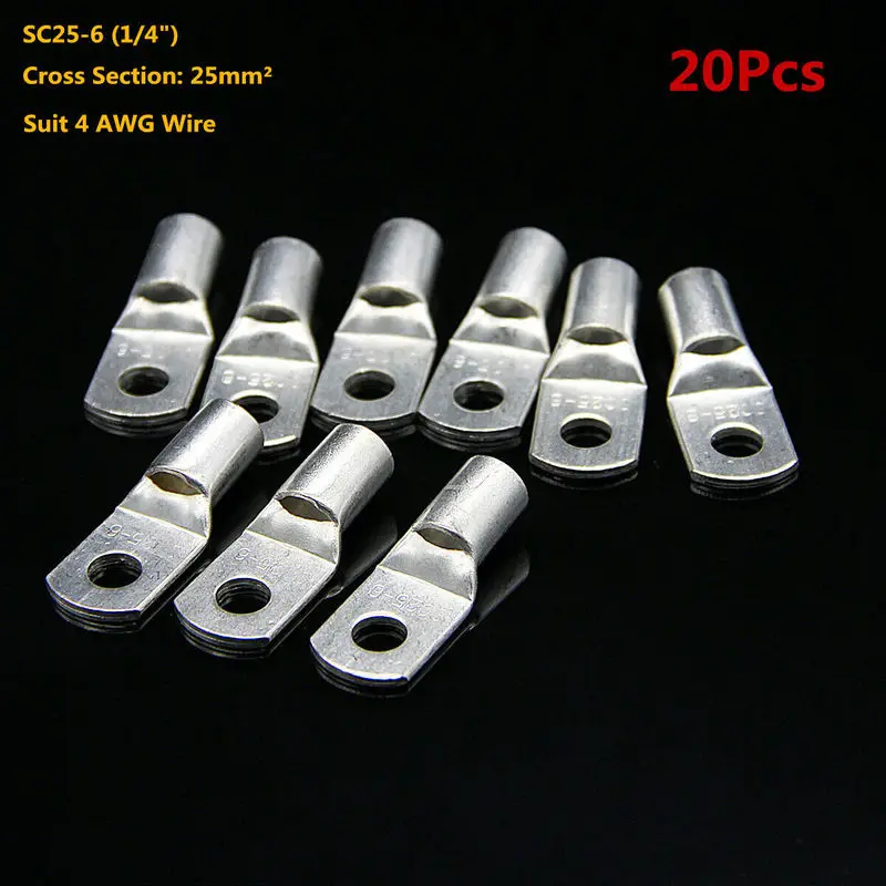 20 шт. 6 размеров SC луженые голая медь обжимные клеммы для кабеля батареи