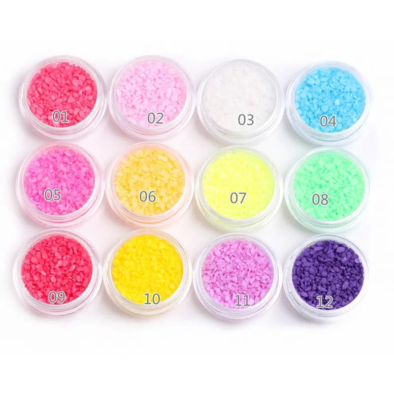 1pc 12 Color Nail Art Glitter Fluorescent Luminescent Glitter Tip Powder Stone Sand Glow In Dark 3D Nails DIY Decoration