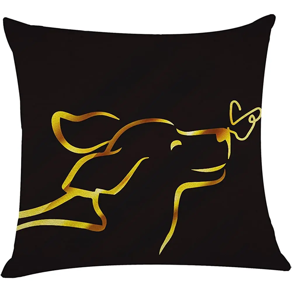 

Black and Gold Dog Butterfly Line Art Decorative Throw Pillow Case Modern Cushion Cover for Sofa Bed Chair Car Bedroom Living