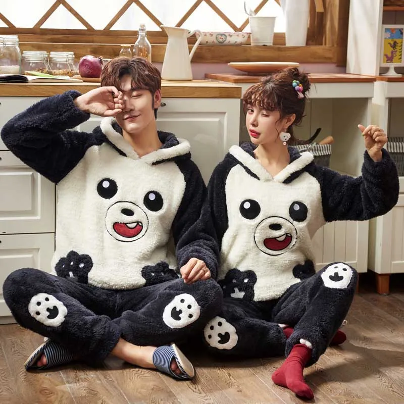2019 парные пижамы женские и мужские фланелевые бархатные теплые Осень-зима с