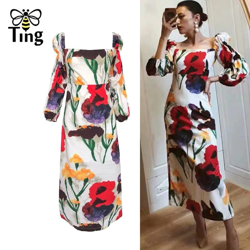 Женское винтажное платье-миди Tingfly элегантное богемное платье с цветочным