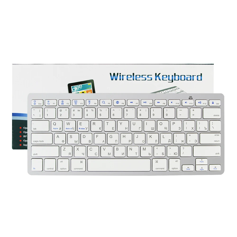 Bluetooth беспроводная Тонкая клавиатура для планшета, английский, русский, арабский, испанский, французский, немецкий, Мини Портативная Многоязычная клавиатура для ПК