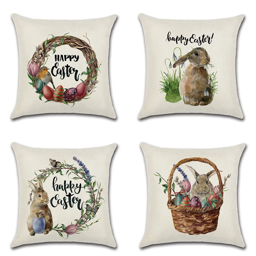

Easter Eggs Cushion Cover Basket Rabbit Printing Pillow Case Sofa Pillowcases Home Decorations Linen Chair Pillow Cover New 2021