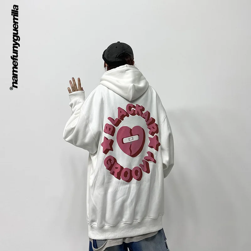 

Namefunyguerrilla High street letter print Fleece hoodies men hip-hop skateboard sweatshirt new casual men couple hoodie DH33