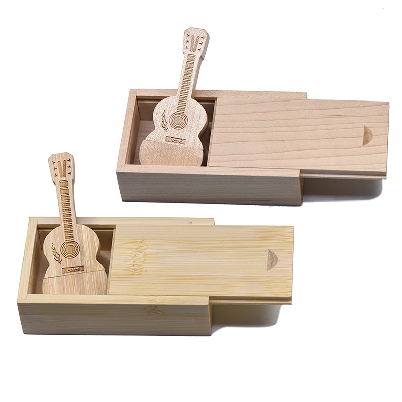 Флешка деревянная для гитары 4 ГБ 8 16 32 64 usb флеш накопитель 128 256 гитара с коробкой