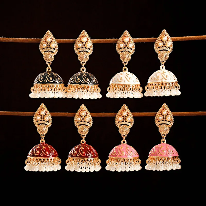 Изделия из Индии Jhumki серьги имитация жемчуга кисточкой цветок резные свисающие