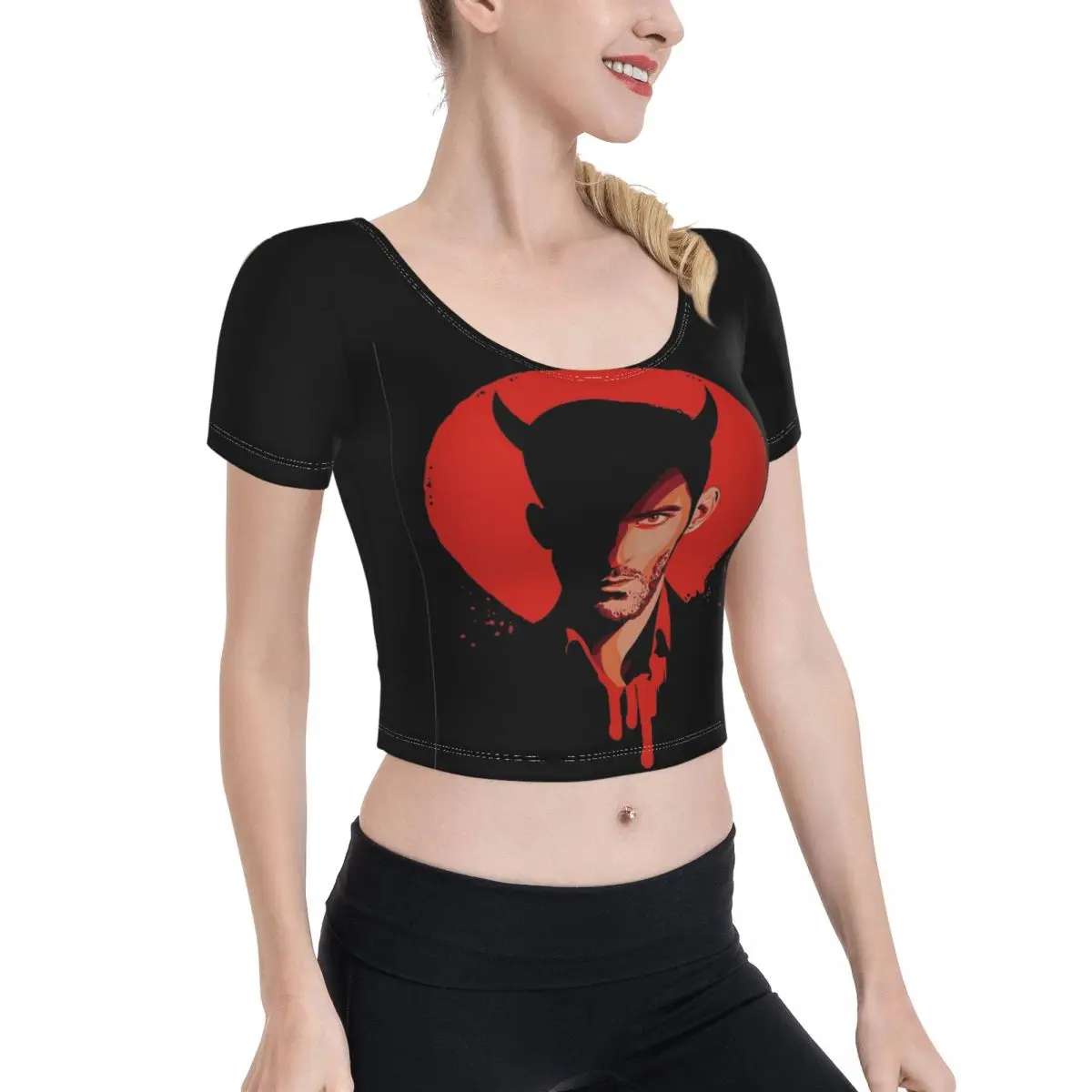 

Anime Cosplay Kawaii Funny Print Tees 90s Women Crop Top Devil Lucifers Summer Tight Tees Tops Streetwear