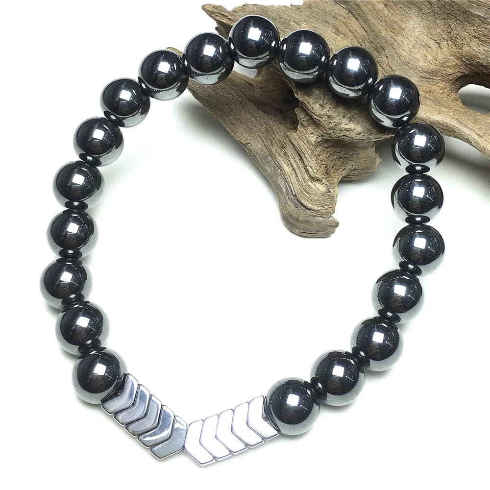 Браслеты из гематита серебристого цвета диаметром 8 мм регулируемый эластичный