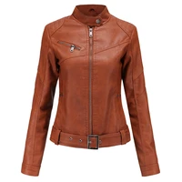 2020 new womens jacket solid color zipper pu leather biker short jackets fall winter faux fur tunic outerwear female black coat