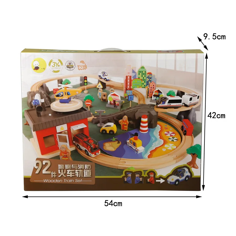 

92 Pieces / Set of Wooden Railway Train Set Children Wooden Piecing Track Birthday Gift Standard Electronic Locomotive Track Toy