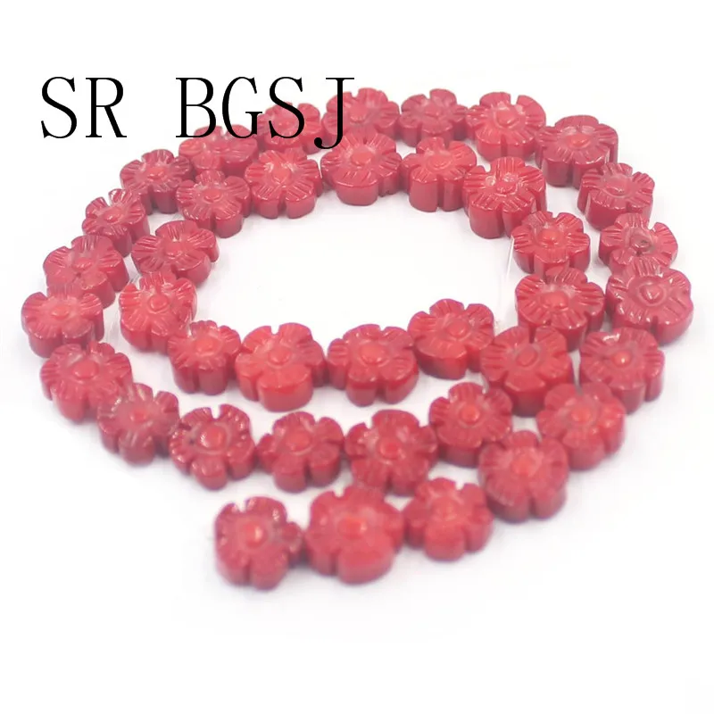 Бесплатная доставка натуральные 10 11 мм Монета двойной резной цветок красный коралл драгоценные камни бисер