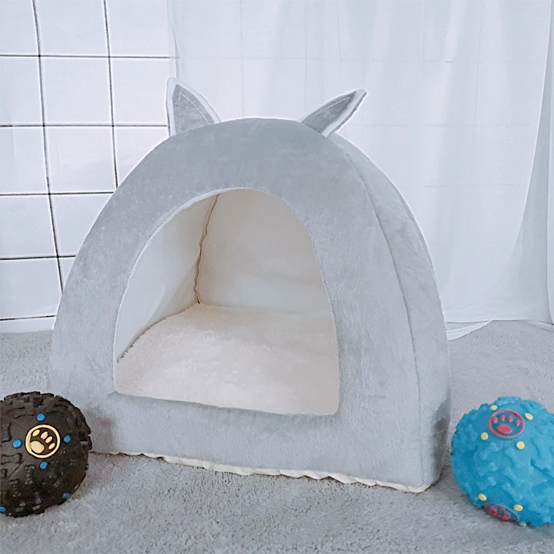 2-in-1 Foldable Cat Bed Kitten Cage Nest Indoor Puppy Cave House With Removable Mat Dog Kennel Doggie Sleeping Bag Washable | Дом и сад