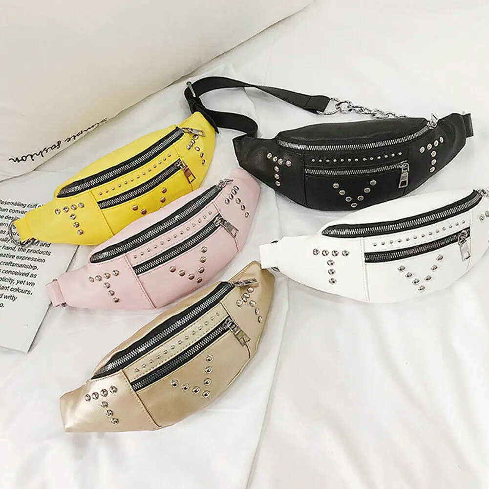 2019 Women's New Fashion Rivets Pattern Small Waist Bag For The Belt Lady PU Leather Fanny Pack Bum Hip | Багаж и сумки