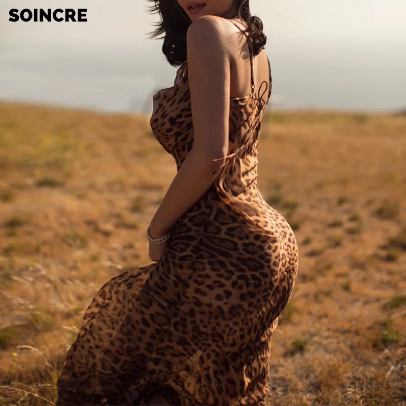 

2021 Spring And Summer Women's Hot-Selling New Sling Leak-Back Leopard Print Sexy High-Waist One-Step Skirt Dress Evening Dress