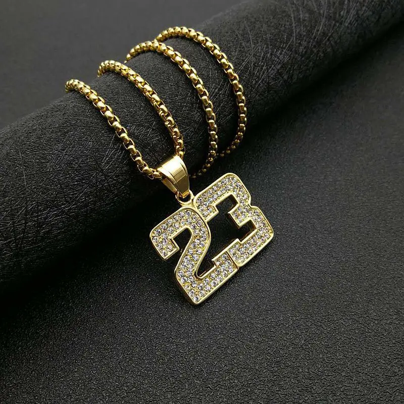 

Hip Hop Iced Out Basketball Number 23 Pendant Necklaces Male Gold Color Stainless Steel Chains For Men Jewelry Gift Dropshipping