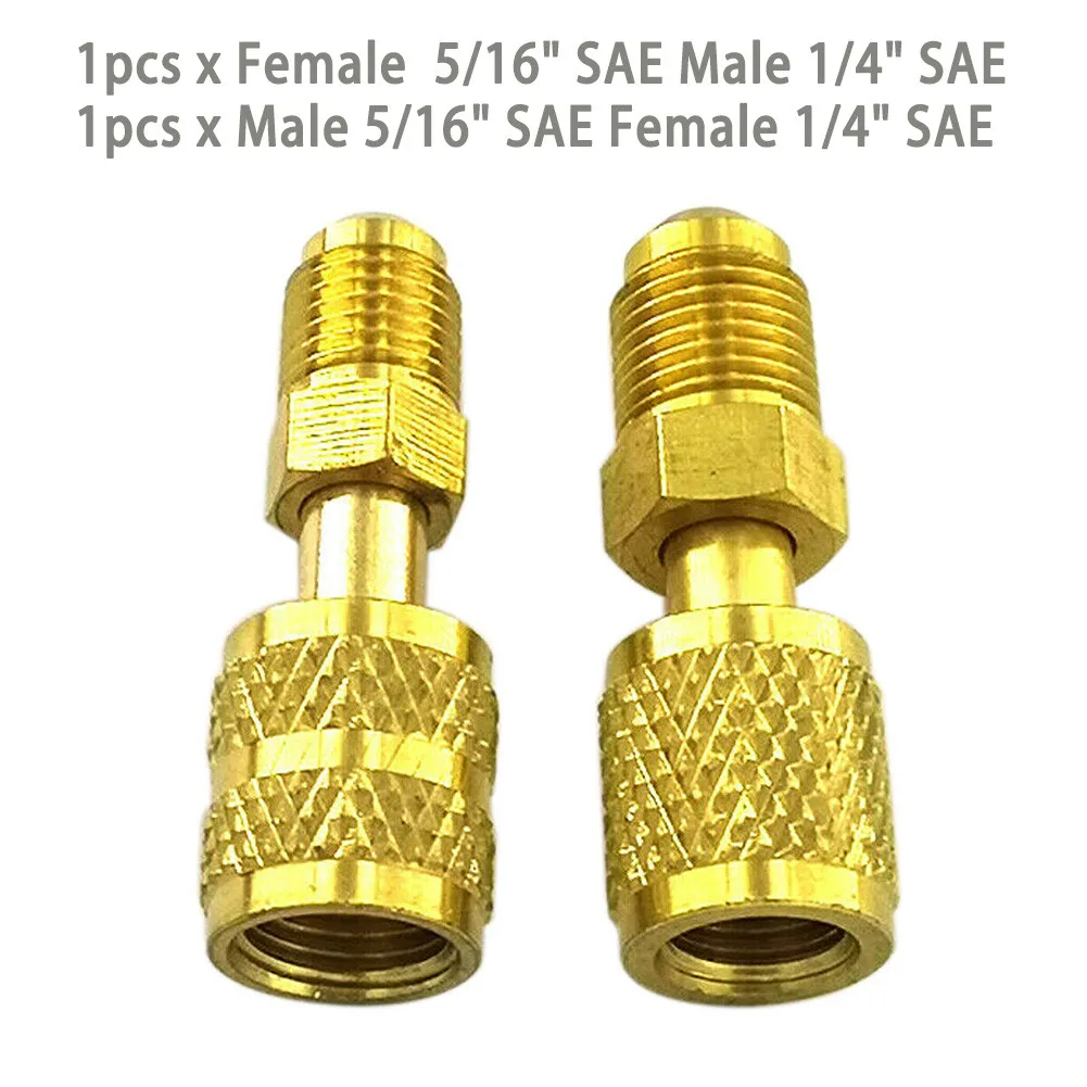 

1/4\\\" AC Refrigerant Adapter 2Pcs Set 5/16\\\" Brass For Valve System Tool