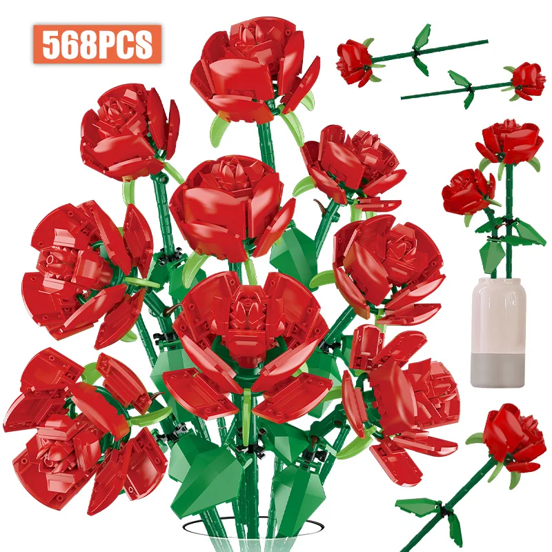 

568pcs Moc City Romantic Rose Bouquet Flowers Building Blocks Combine Home Ornaments Bricks Toys Forl Overs Girls