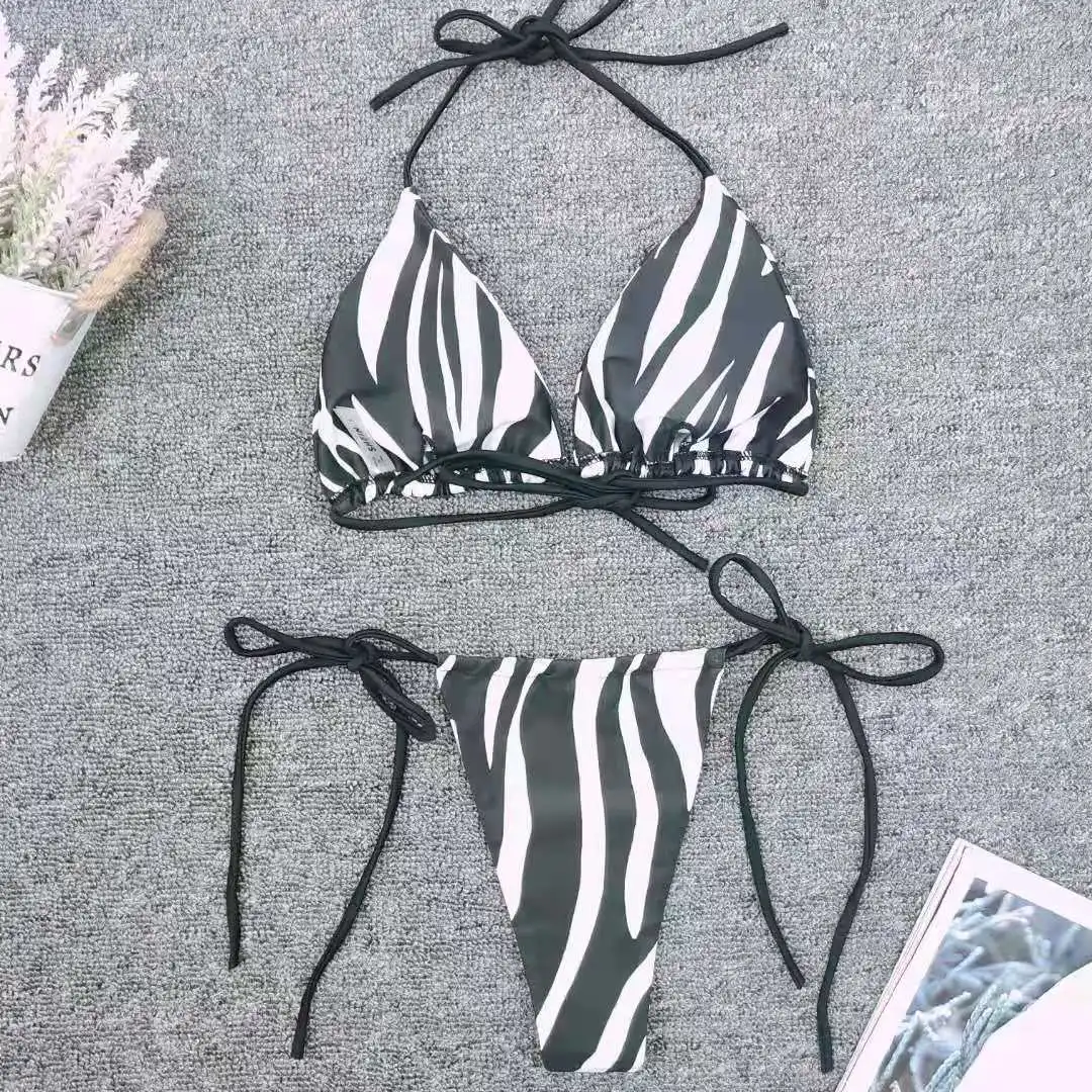 Купальник-бикини с чашками пуш-ап и принтом зебры 3 предмета | Женская одежда