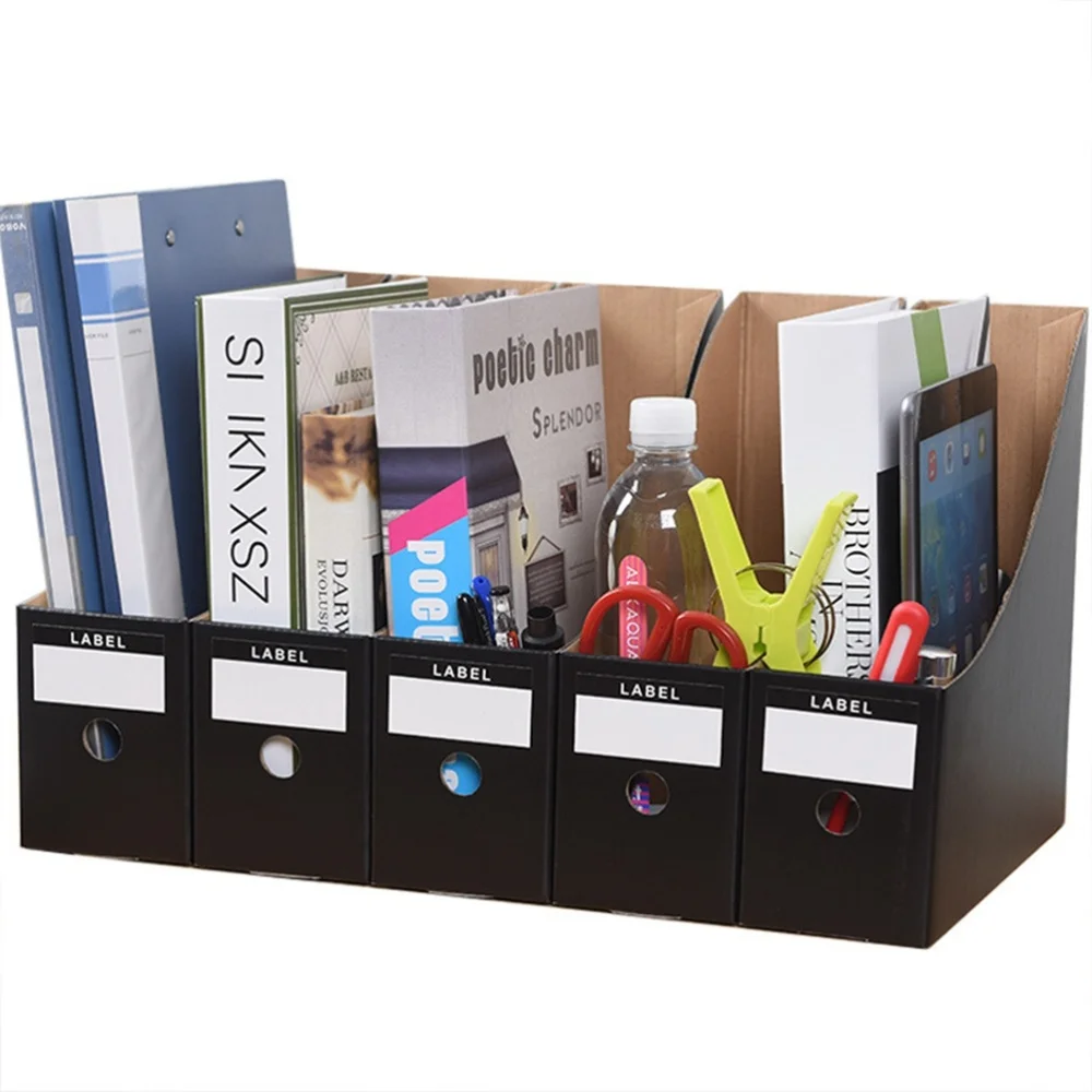

5 Pcs Magazine File Holder Waterproof Useful Paper Desk Organizer Dormitory Student File Storage Holder - 26x9cm (Matt Black)