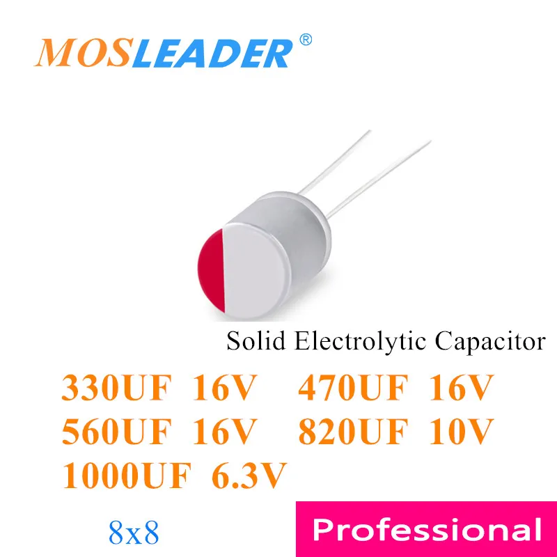 Mosleader 1000pcs 8*8 330UF 16V 470UF 560UF 820UF 10V 1000UF 6.3V 8x8 DIP Solid Electrolytic Capacitor |