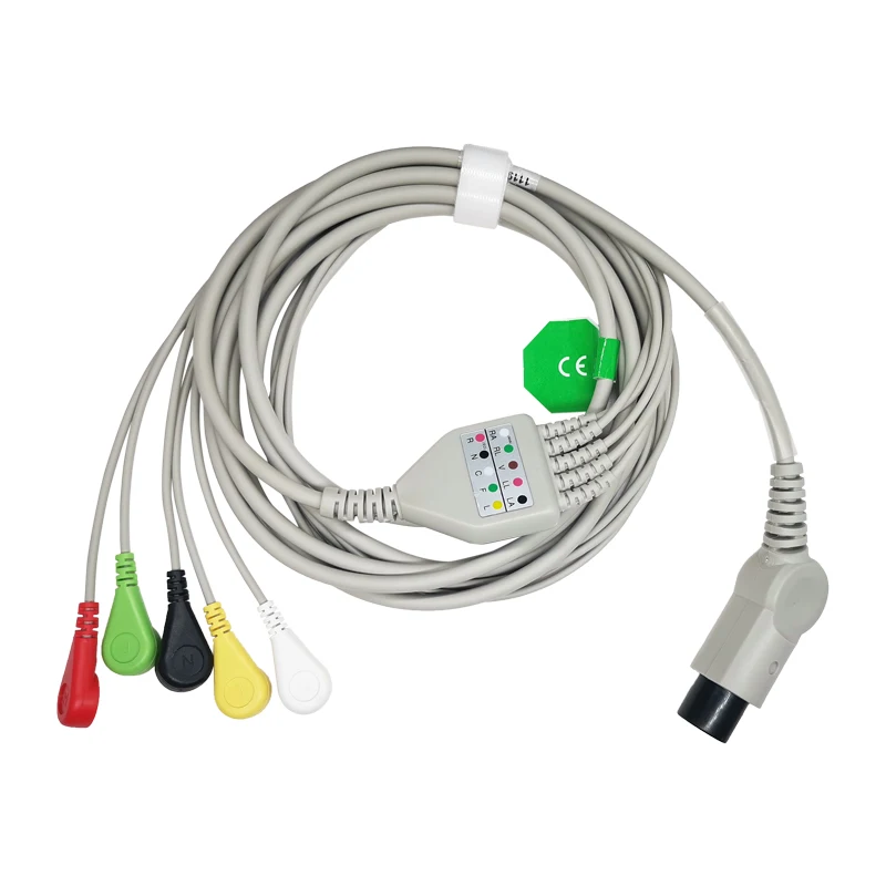 Стандартный ECG кабель один кусок 5 свинцовых проводов 6 Pin Snap 4 0 Конец IEC для многих