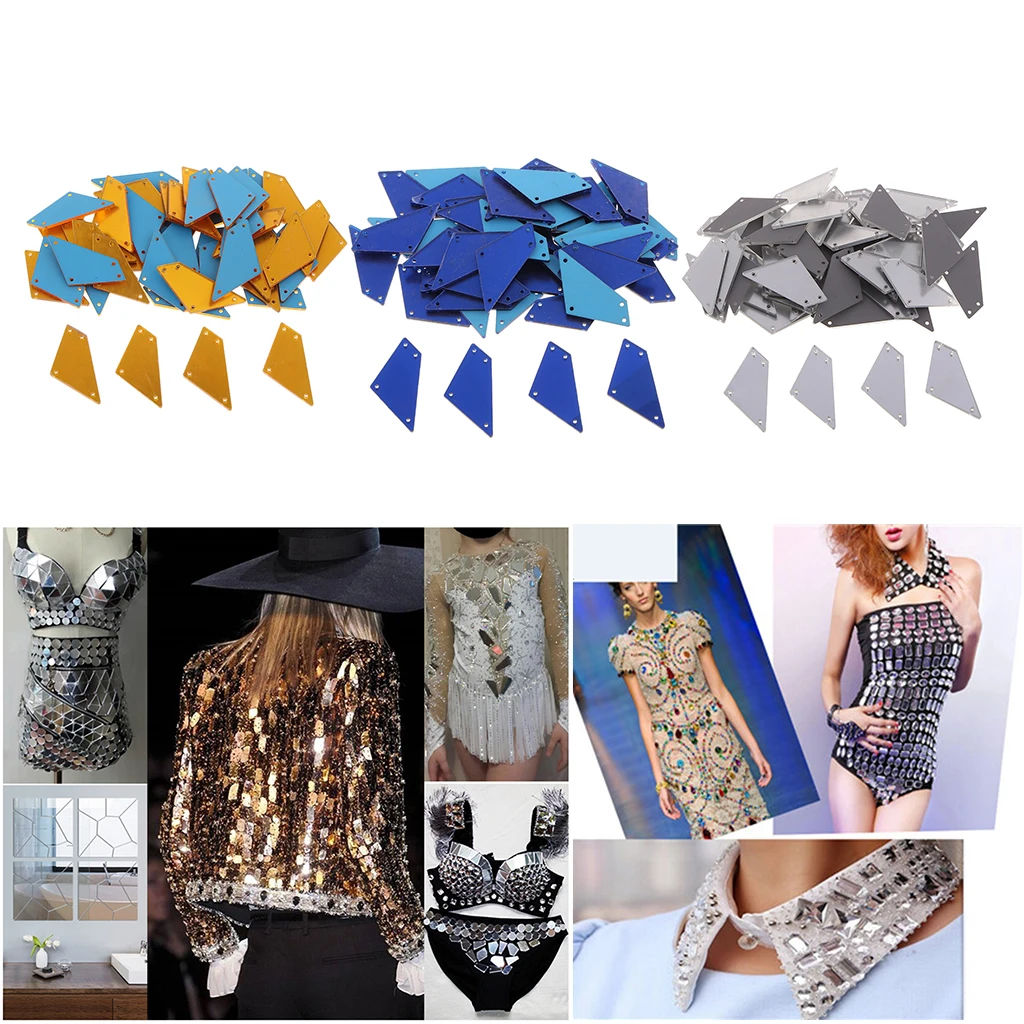 50 шт. Пришивные Акриловые Плоские трапециевидные зеркальные хрустальные стразы