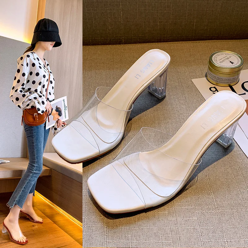 Женские шлепанцы в римском стиле прозрачные сандалии на высоком массивном